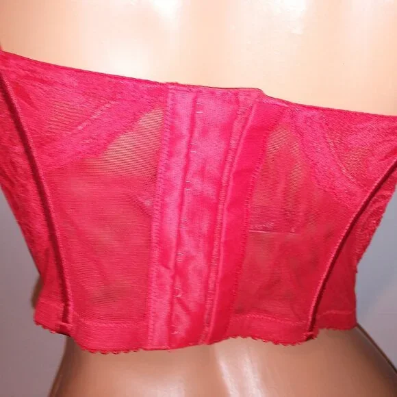 Victoria Secret Bra Push Up Red Silver Shine Strap Logo Lace Long Line Very Sexy Bras